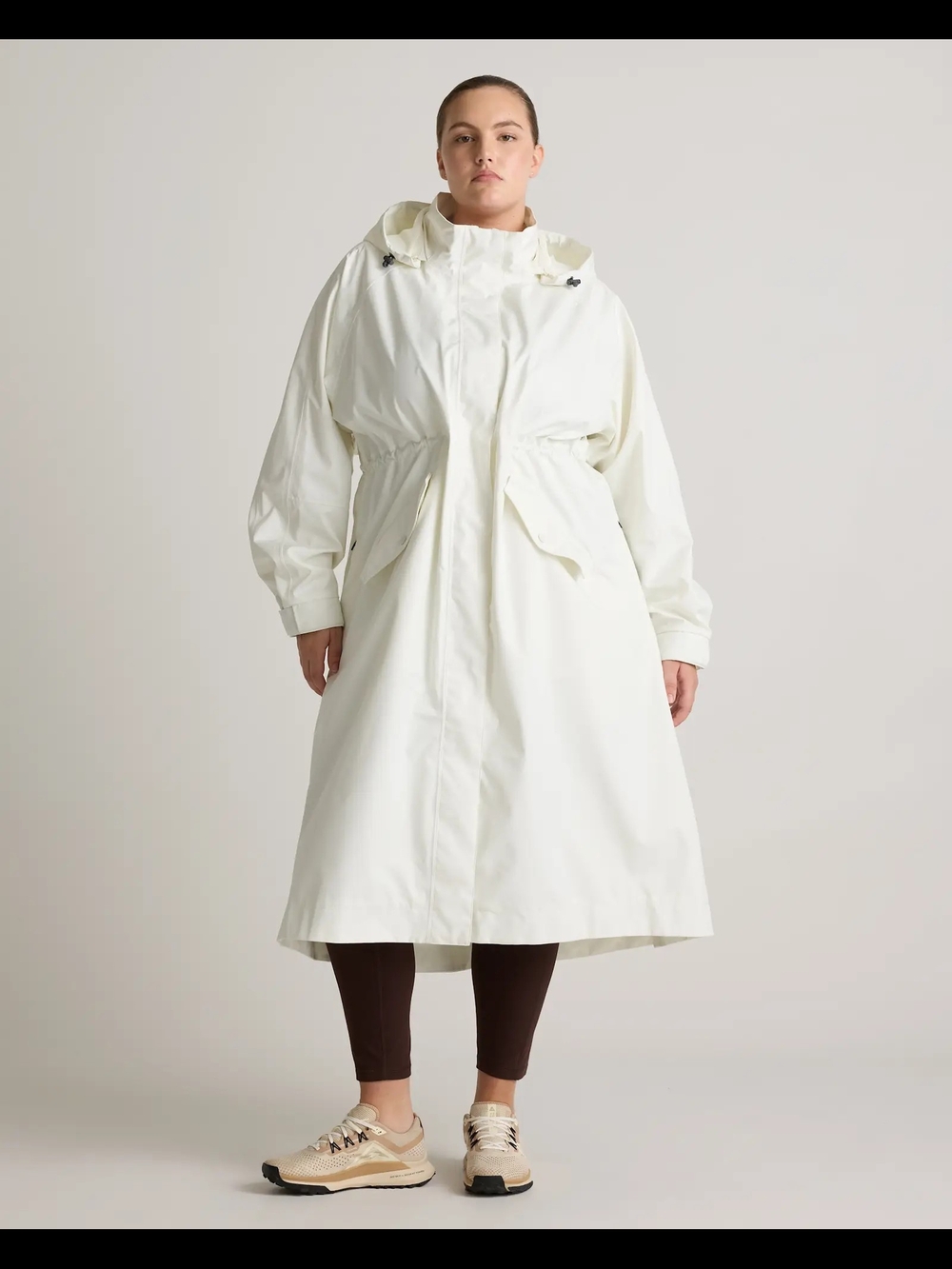 Quince Cream Hooded Trench Raincoat